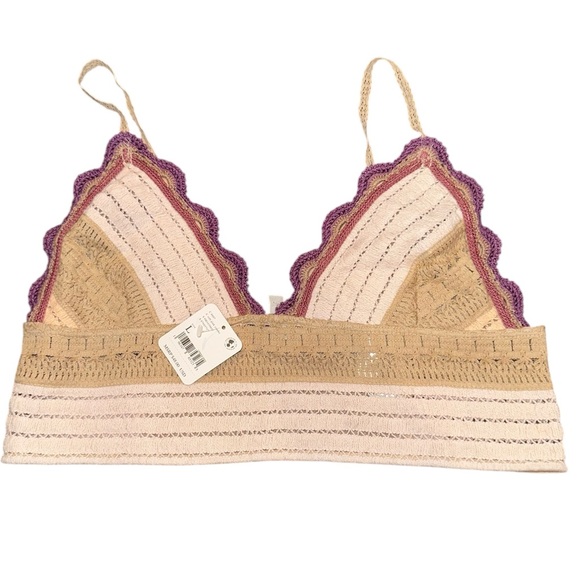 Free People Another Weekend Longline Lace Crochet Cream Tan Purple Bralette L - Picture 2 of 9